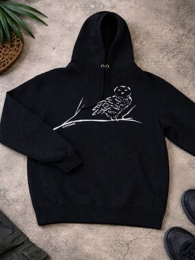 Black Owl Graphic Hoodie Streetwear Minimalist Skate Unisex Pullover